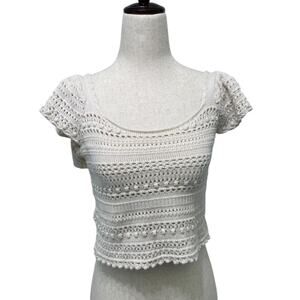 Soft cream crochet knit crop tank ruffle sleeves cottagecore romantic boho